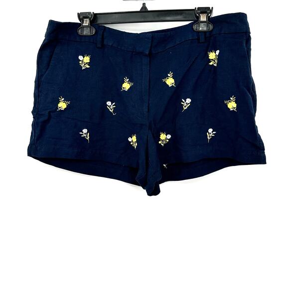 Loft Size‎ 12 Shorts Navy Blue Bouquet Embroidery Pockets Summer Preppy Cute - Picture 1 of 4